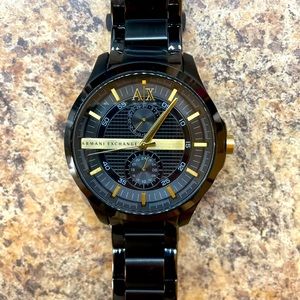 Armani Exchange black and gold watch